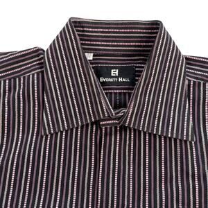 Everett Hall Dress Shirt Mens 43 17 Pink Black Striped French Cuff Made in Italy